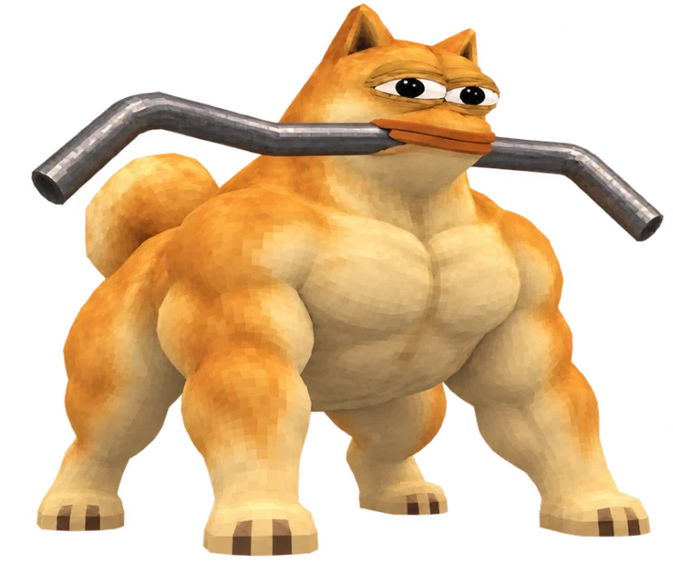 GIGA DOPE holding a bent steel pipe in his mouth